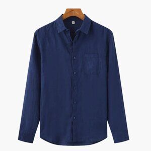 Old Money Men’s Linen Button-Down Blue/Black Dress Shirts (2-Pack) – Size 2XL
